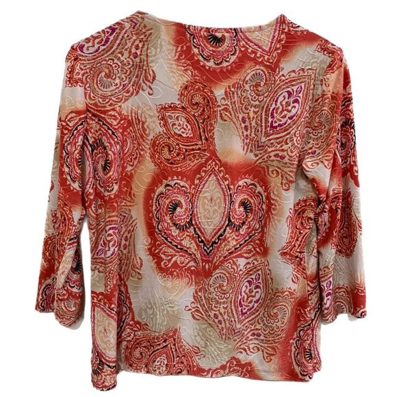 JM COLLECTION Top Women’s MP Pink white Scoop Neck 3/4 Sleeve Polyester Spandex. - Picture 2 of 10